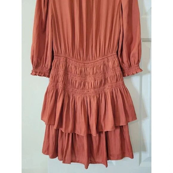 Maje Satin Ruffle Mini Dress Terracotta S (36) NWT - Picture 9 of 9